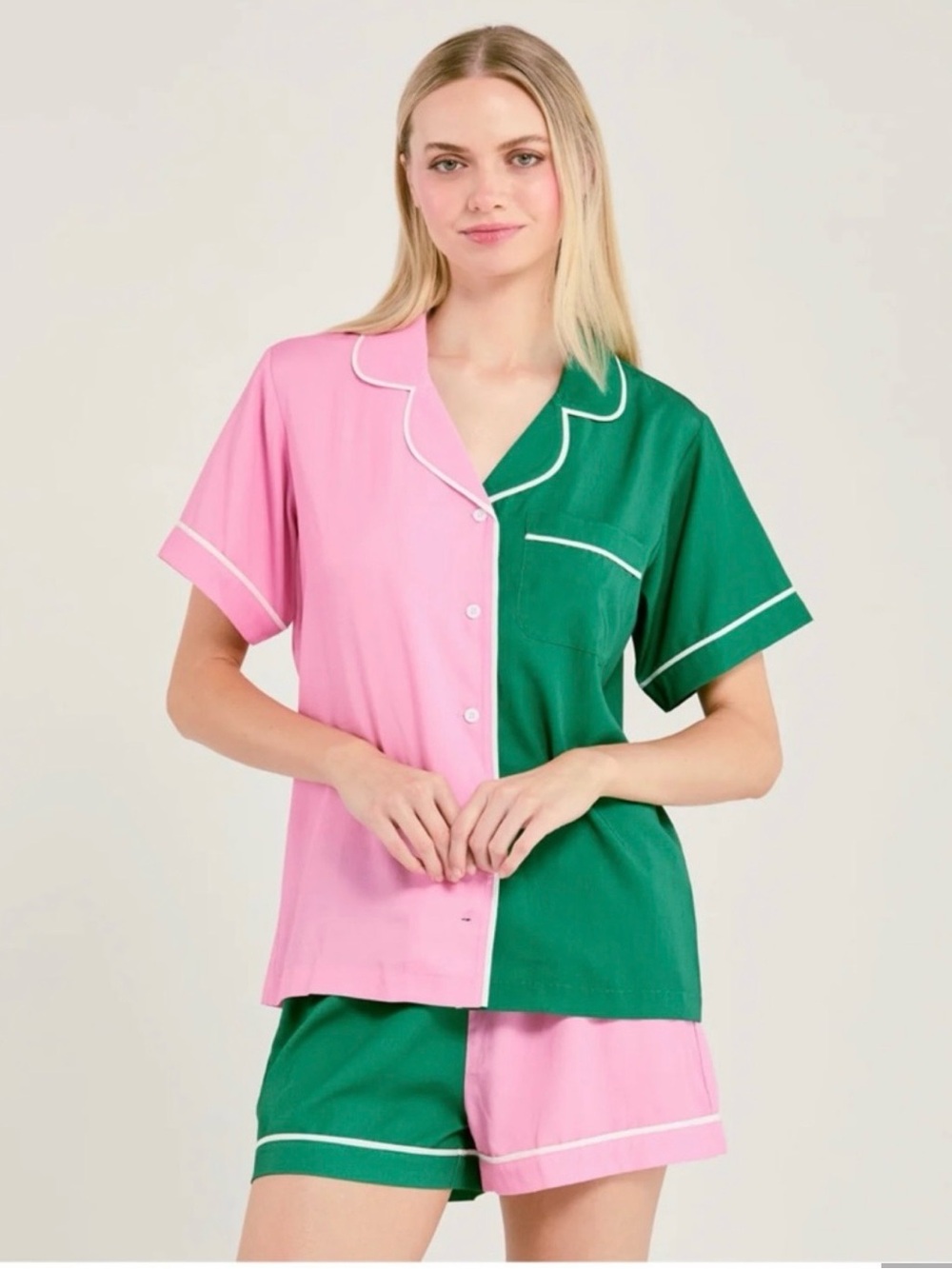 NWT Katie Kime Short Pajama Set - Pink & Green Colorblock Enchanted Wicked